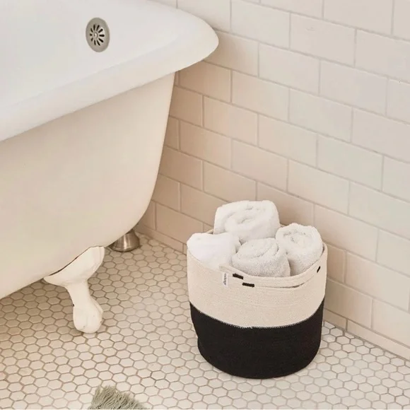 NEW Mia Melange Black White Foldable Cotton Yarn Rope Basket Organizer 9" x 9" - Picture 8 of 11